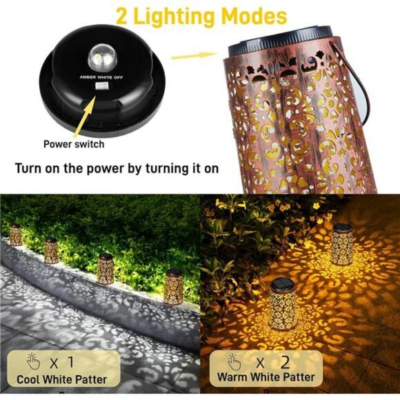 Solar Lanterns Outdoor Hanging Waterproof Metal Lights Patio Garden Tabletop - Picture 5 of 8